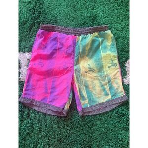 Vintage Pacific Scene Neon Colorblock Swim Trunks Mens Medium 90s Retro (G)